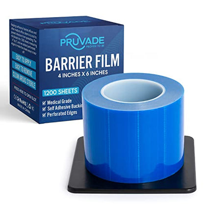 Blue Barrier Film 4” x 6” - Self Adhesive Protective Film | 1 Box, 1200 Sheets | Universal Dental Instruments Tape Protects Equipment, Makeup, Microblading, Home Surfaces, Roll & Dispenser Box - color: Blue