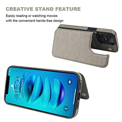 ONETOP for iPhone 14 Pro Max Wallet Case with Credit Card Holder,Gray | Kickstand,ID/Cash Holder,Case Wallet with Card Slots,Double Magnetic Clasp,Durable PU Leather Shockproof Cover for Women Men - color: Gray