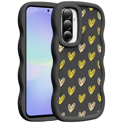 for Galaxy A36 Phone Case, Wavy Soft TPU, Black-Heart | Wavy Frame Design, Soft Slim TPU, Full Camera Lens Protection, Shockproof Phone Cover - color: Black-Heart, size: Samsung A36