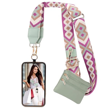 XANGNIER Clip and Go Strap for Phone with Wallet Crossbody, Phone Strap with Zippered Wallet, Adjustable Anti Theft Cellphone Lanyard for Women, Cellphone Chain Accessories Green - color: Green
