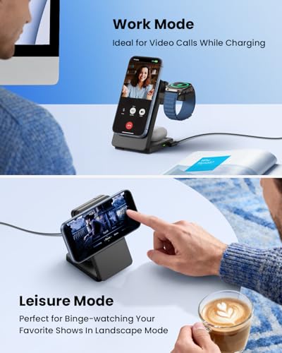 Magnetic Wireless Charging Station for Apple: Upgraded QI2 Certified 15W 3-in-1 Magsafe Wireless Charger Stand, Foldable Travel Fast Charger for iPhone 17 16 15 14 13 12 Series, Apple Watch, AirPods - color: Pure Black