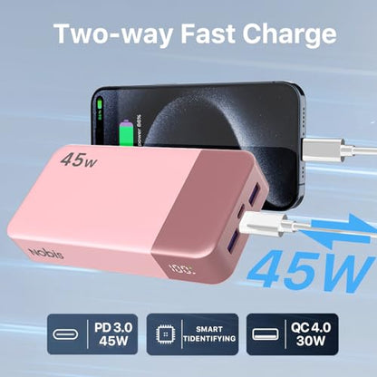 NOBIS Portable Charger 45W 20000mAh Power Bank Fast Charging - color: Pink