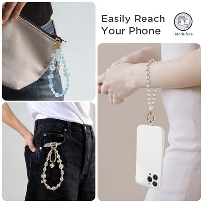 POSADINA Phone Charm for Women, Anti-Theft Phone Wrist Strap, Hands-Free & Detachable Cellphone Lanyard Chain with Tether Tab - color: Summer Sky