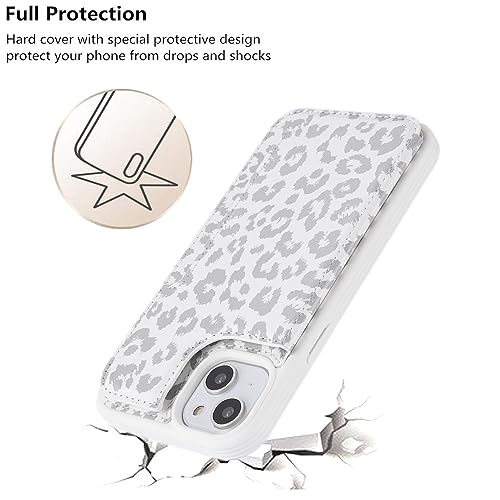 iCoverCase Compatible with iPhone 14 Plus Phone Case with Card Holder, Wallet Case for Women Men RFID Blocking PU Leather Protective Case 6.7 Inch (Gray Leopard) - color: Gray Leopard