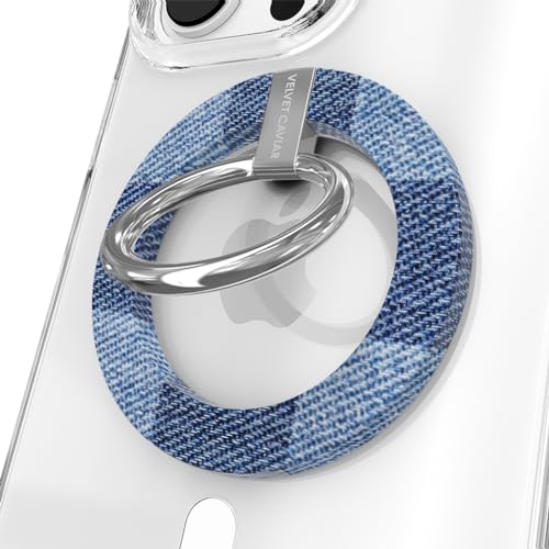 VELVET CAVIAR Compatible with MagSafe Phone Grip - Magnetic Ring Holder with Adjustable Stand - Removable MagSafe Accessories for iPhone 16, 15, 14, 13, 12 (Blue Denim Vibe Checkered) - color: Denim Vibe Checkered