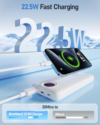 Portable Charger with Built in Cables，10000mAh 22.5W Max High-Speed Charging Power Bank with 4 Outputs 2 Inputs,External Travel Battery Pack for iPhones Android,iPad (Pearl White) - color: Pearl White