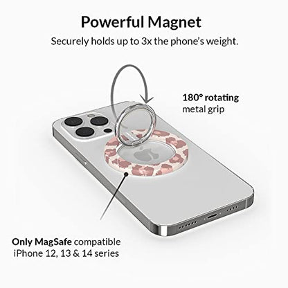 VELVET CAVIAR Compatible with MagSafe Phone Grip - Magnetic Ring Holder with Adjustable Stand - Removable MagSafe Accessories for iPhone 16, 15, 14, 13, 12 (Blush Leopard) - color: Blush Leopard