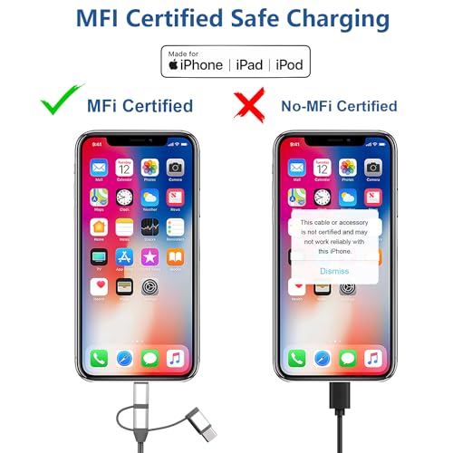 MFi Certified 3 in 1 Multi Charging Cable 1Pack - size: 1 Pack,3.4ft