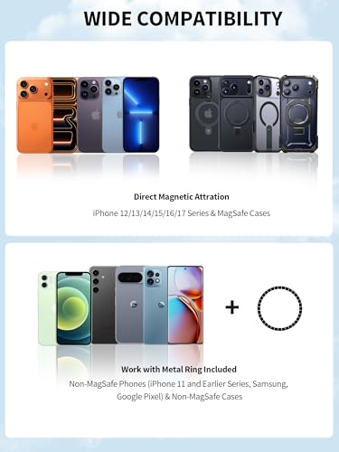 Dual-Sided Magnetic Phone Holder Mount for MagSafe Phone Grip Stand, 360° Adjustable Magnetic Phone Stand for iPhone/Sumsung/Google/Android, Foldable MagSafe Phone Ring Holder for Car, Gym, Golf Cart