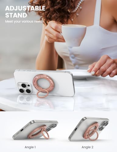 Lamicall Glitter Magnetic Phone Ring for MagSafe, Super Magnet Grip Holder - color: Rose Gold