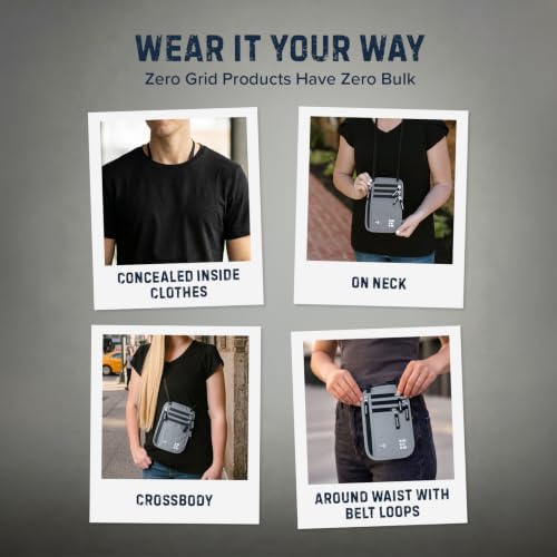 Zero Grid RFID Travel Neck Wallet, Extra Large Passport Holder, Light Grey - color: Light Grey, size: Family