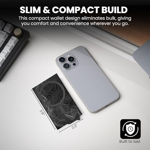 CODE 118 Wallet for Men - Slim Minimalist Aluminum Magnetic Card Holder - RFID Blocking Front Pocket Mag Safe Wallet with Strong Magnet Attachment (Topographic Black) - color: Topographic Black