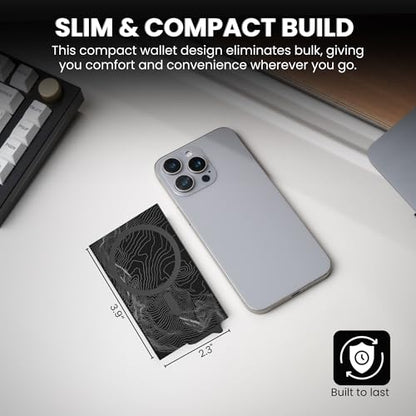 CODE 118 Wallet for Men - Slim Minimalist Aluminum Magnetic Card Holder - RFID Blocking Front Pocket Mag Safe Wallet with Strong Magnet Attachment (Topographic Black) - color: Topographic Black