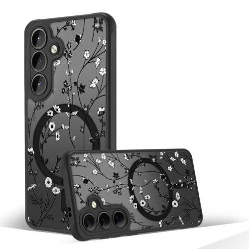 Magnetic Case for Samsung Galaxy S24 FE [Compatible with MagSafe] Black Flower Floral Case for Women Girls Soft TPU Bumper Hard PC Back Anti-Fall Shockproof Protective Slim Cover A10 - color: Flower Branch 3, size: Samsung Galaxy S24 FE
