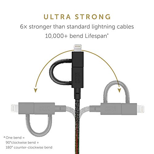 Native Union Belt Cable Universal - 6.5ft Ultra-Strong Reinforced [MFi Certified] Durable Charging Cable with 3-in-1 Adaptor for Lightning, USB-C and Micro-USB Devices (Black) - color: Cosmos
