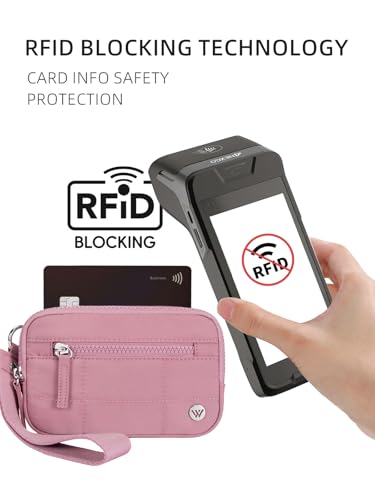 WESTBRONCO Wristlet Wallets for Women – RFID Blocking Quilted Nylon Phone Wallet, Card Holder Purse for Travel & Everyday Use - color: Rose Pink