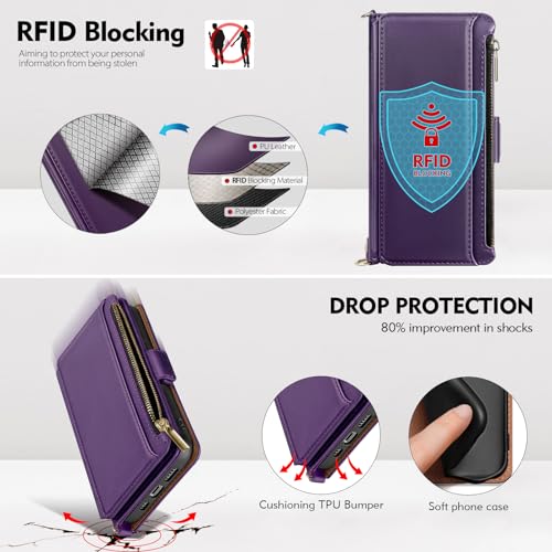 Antsturdy Crossbody Phone Wallet Case for iPhone 14 Plus,Purple | RFID Blocking,PU Leather Flip Cover,Kickstand,with Credit Card Holder,Wrist Strap Lanyard & Handbag Purse,for Women & Men - color: (Crossbody) - Purple