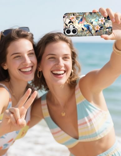 Jusy Magnetic Stained Glass Floral Case for iPhone 16e/17e, Bird | Compatible with MagSafe, Cute Aesthetic Flower Design, TPU and PC Protective Phone Cover - color: Bird