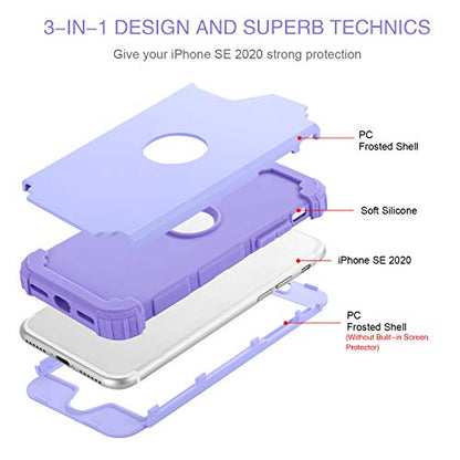 BENTOBEN for iPhone SE 2022 Case and iPhone SE 2020 Case, Heavy Duty 3 in 1 Full Body Rugged Shockproof Hybrid Hard PC Soft Rubber Case for iPhone SE 3rd/2nd Gen, Light Purple/Lavender - color: A Light Purple/Lavender