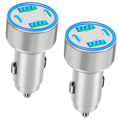 KYOHAYA 2Pack 90W USB C Car Charger, 4-Port Dual USB-C & USB-A Car Charger - color: Polished Silver