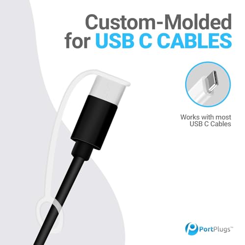 USB C Cable Dust Caps 5 Pack with Integrated Tether, Black - color: Black