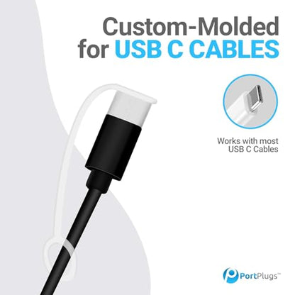 USB C Cable Dust Caps 5 Pack with Integrated Tether, Black - color: Black