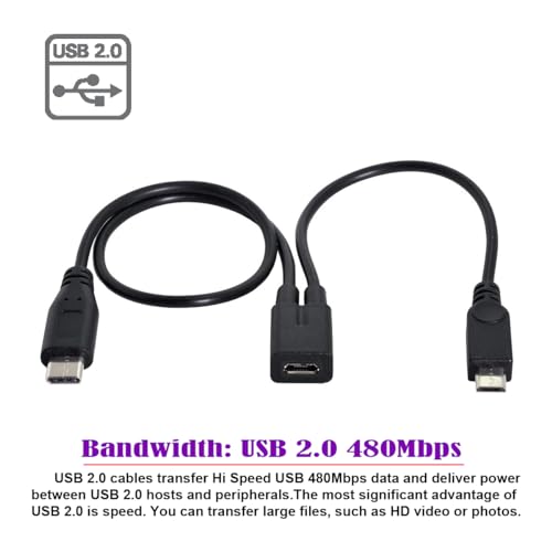 chenyang Micro USB Y Splitter Cable,Micro USB 1 to 2 USB C/Micro USB Charging Extension Cable Supports Charging Two Devices at The Same Time - style: Micro USB to USB C ＆ Micro USB
