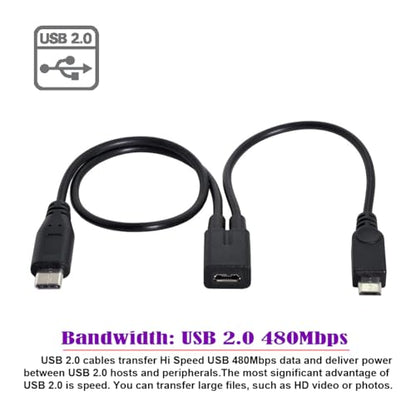 chenyang Micro USB Y Splitter Cable,Micro USB 1 to 2 USB C/Micro USB Charging Extension Cable Supports Charging Two Devices at The Same Time - style: Micro USB to USB C ＆ Micro USB