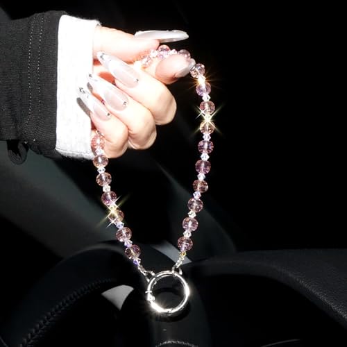 Sparkle Crystal Pearl Phone Wrist Strap for Women, Sparkling Beaded Cellphone Lanyard Chain - color: Sparkle Pink