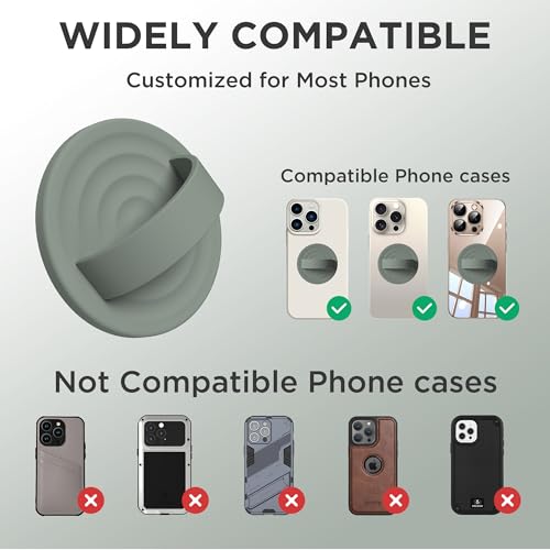 Upgraded Magnetic Phone Grip, Liquid Silicone Soft and Portable, Removable Finger Loop Ring Grip Holder for iPhone, Strong Magnetic Attraction, Compatible with MagSafe Phone Case, Calke Green - color: Calke Green
