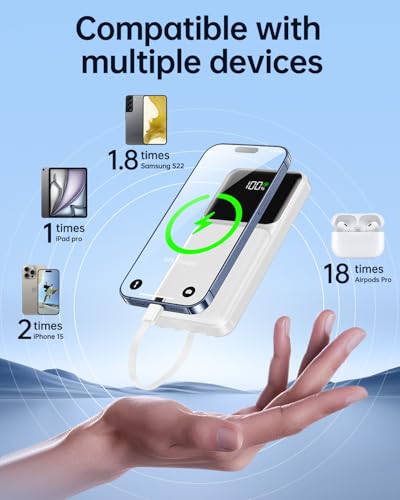 Portable Charger with Built in Cable 20000mAh Fast Charging - color: White