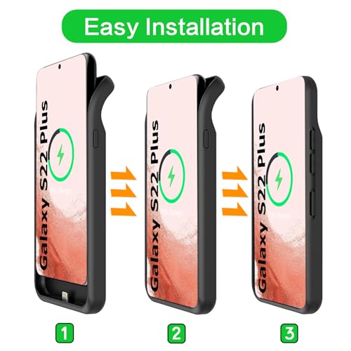 Battery Case for Galaxy S22 Plus, Upgraded 12000mAh Battery Pack Rechargeable Charger Case with Wireless Charging Compatible for Galaxy S22 Plus (6.6 inch) External Charging Case (Black) - size: Galaxy S22 Plus