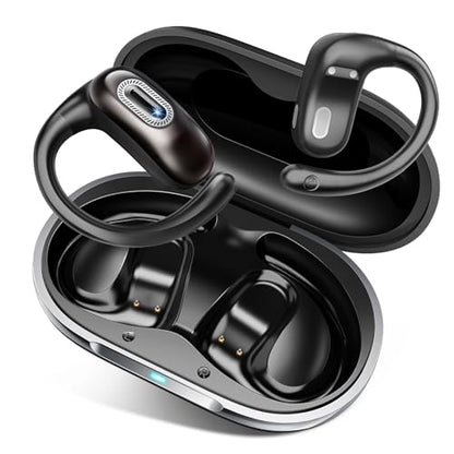Qecnato Open Ear Headphones, Bluetooth 5.4 Earbuds, 50H, Air Conduction Ear Buds, HD Stereo Bass Over Ear Earphones with Earhooks, Ultra-Comfort Secure Fit, IPX7 Waterproof Headset for Working Sports
