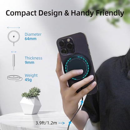 Magnetic Wireless Charger for iPhone 15W Max Fast Mag-Safe Wireless Charging Pad Compatible with iPhone 16/16 Plus/16 Pro/16 Pro Max/15/14/13/12 Series with USB-A Converter Black - color: Black