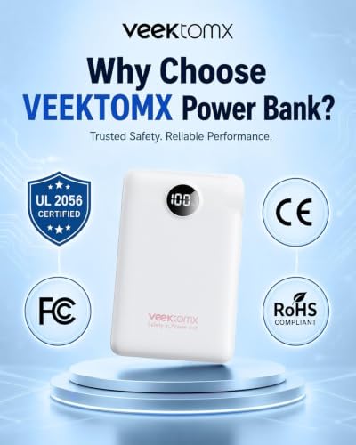 VEEKTOMX 10000mAh Mini Power Bank, 22.5W Fast Charger for iPhone Android - color: Pearl