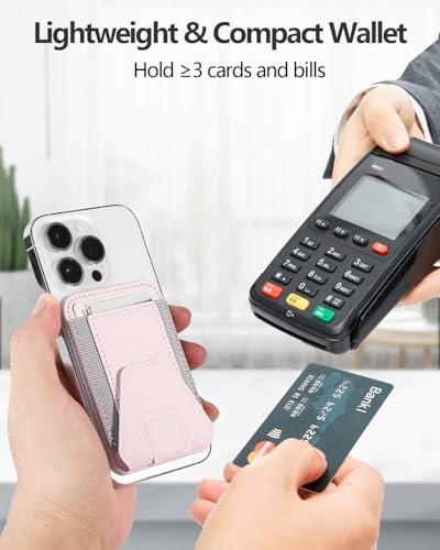 Miroddi for Magsafe Wallet Stand, Magnetic Phone Wallet for iPhone 17/16/15/14/13/12 Series, Leather Magnetic Cards Holder, Fits 5 Cards, RFID Blocking, Slim, Pink - color: Pink-1