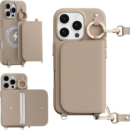 MAGEASY Pouch MagSafe Crossbody Wallet Phone Case for iPhone 16 Pro - Removable Wallet with Strap, Shockproof Protection, Card Holder & Coin Pocket Magnetic Purse Compatible with MagSafe (Camel Brown) - color: Camel Brown, size: iPhone 16 Pro