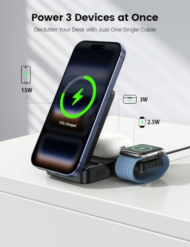 Lamicall Magnetic 3 in 1 Foldable Charging Station for Apple MagSafe - color: Black