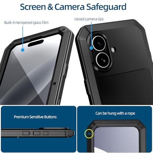 Compatiable with iPhone 17 Case,360 Full Body Protective Cover Heavy Duty Shockproof [Tough Armour] Aluminum Alloy Metal Case with Silicone Built-in Screen Protector - Black - color: Black