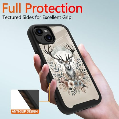 Compatible with iPhone 14 / iPhone 13 Case – Rugged Full-Body Protective Cover for Women Men Dual Layer Shockproof Bumper, Heavy-Duty Phone Case - Deer Flower Moon 100 - color: Deer Flower Moon 100