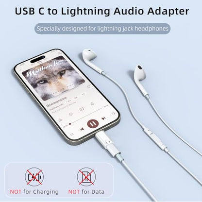 Jadebones 3 Pack USB C to Light-ning Headphone Audio Adapter, White