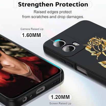 for Motorola Moto G Power 5G 2024 case, Phone Case Silicone Black with Rose Pattern Design Slim Shockproof Soft TPU Girls Women Protective Cover Skin for Moto G Power 5G 2024 6.7". Rose 1