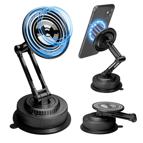 PIEPIE All-Metal Alloy Long Arm Magnetic Suction Cup Car Phone Mount(Black) - color: Black
