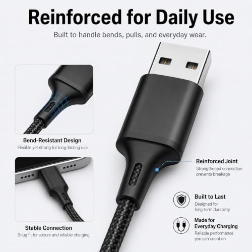 3-in-1 Multi Fast Charging Cable 4FT Nylon Braided Micro USB USB-C for iPhone 14 13 12 Pro Max Samsung OnePlus Xiaomi Travel Car Accessories - color: Black