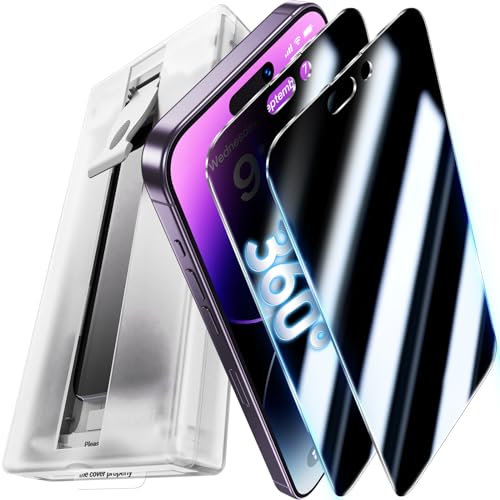 UniqueMe 2Packs Compatible with iPhone 14 Pro Max Privacy Screen Protector - 360°Anti-Spy 4way Tempered Glass Screen Protector 14 ProMax Zero Bubble Case Friendly [Automatic Dust Removal