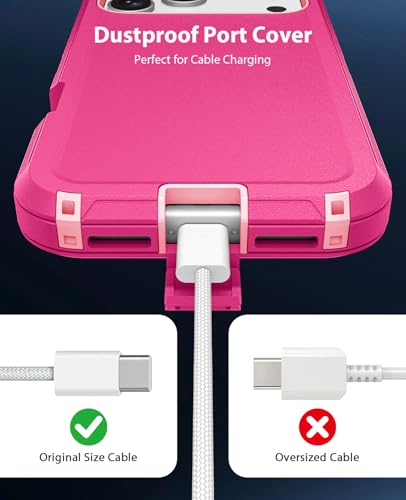 Jelanry for iPhone 17 Pro Max Heavy Duty Tough & Shockproof Phone Case Pink | Anti-Dust Port & Crossbody Strap Holes Design, Tough Protection Back Cover Cases For Outdoor Travel Commute Rugged Daily Use
