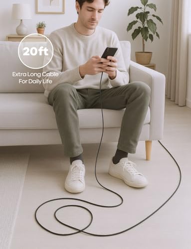 Right Angle USB-C to USB-C Cable 20ft, 60W Fast Charging Extra Long USB-C Cable Charger Cord 90 Degree [Premium Nylon Braided] for iPhone 16/15 Series, iPad, MacBook, Galaxy, Pixel, Switch & More - size: 20Ft