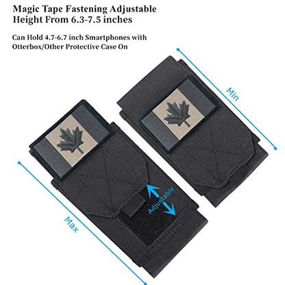 Black Tactical Molle Waterproof Cellphone Pouch Case,Heavy Duty Phone Holster Bag for iPhone 11 12 13 Pro Max Samsung S22 S21 S20 FE Note 20 A02S Less 6.7" Phone with 2 Pack Canada Flag Patch - color: Black & 2 Red/white Patch