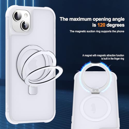 SKYLMW Compatible with iPhone 13/14 Case with Stand,Translucent | iPhone 13 Case iPhone 14 Case 6.1",Magnetic Ring Stand,Compatible with MagSafe,Military-Grade Protection,Great Grip Feeling - color: Translucent, size: Iphone 13 & Iphone 14