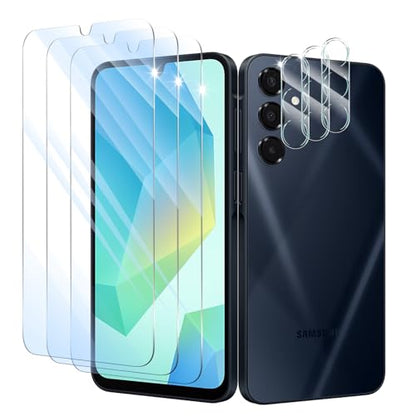 Screen Protector & Camera Lens Protector for Samsung Galaxy A16, Double Shatterproof HD Tempered Glass, 9H Hardness Anti-Scratch Impact-Protection Case-Friendly, 3 Pack Each - color: A16 Clear